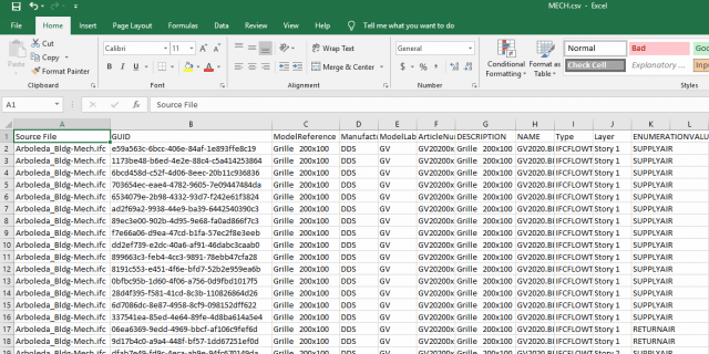 Excel output from export